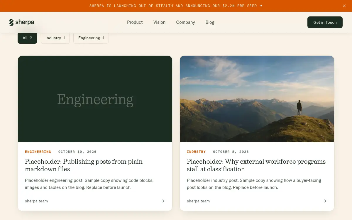 The blog index showing every post