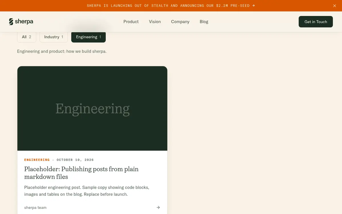 The blog index filtered to engineering posts